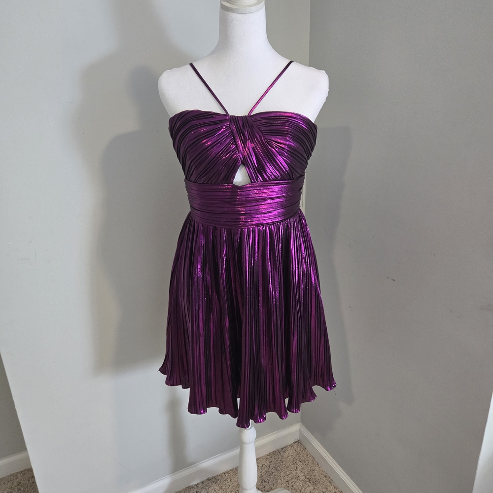 City Studios Juniors Metallic Purple Pleated Homecoming Prom Mini Dress  11/12
